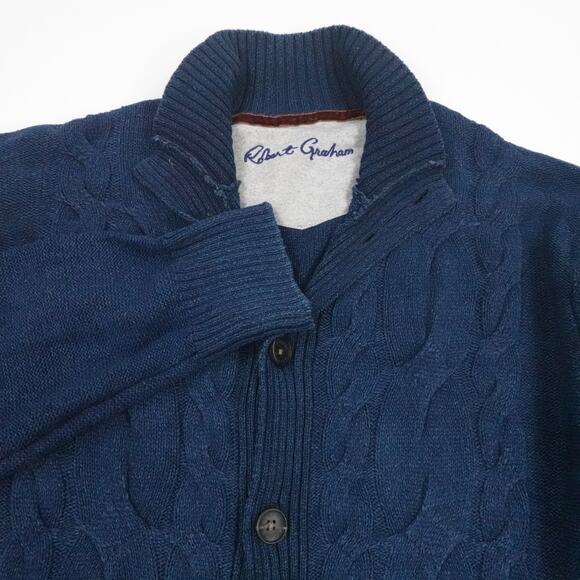 Robert Graham Sweater Mens Large‎ Blue Cable Knit Button Cardigan Fisherman - Picture 1 of 16